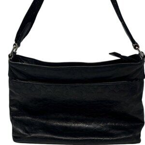 Coach Black Leather Signature Logo Charm Inner Pocket Zipper Crossbody Handbag